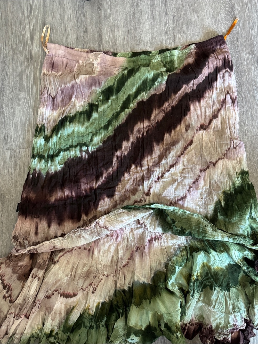 Tie-Dye Crinkle Skirt - Green, Brown & Pink - Picture 5 of 11